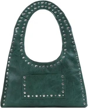 Y2k Crescent Hobo Bags Women 90s Trendy Studded Shoulder Satchels Crossbody Purse PU Leather Punk Underarm Tote Handbag