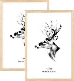 Yaetm Wood 12x18 Picture Frame Set of 2, Natural Solid Oak Wood 12x18 Poster Frame for Wall Gallery, Horizontal and Vertical Wall Mounting (2 pack, Oak)