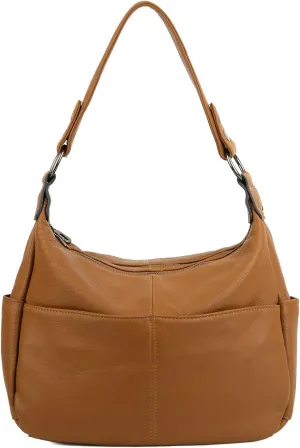 YALUXE Women's Genuine Leather Shoulder Bags Hobo Handbags Purses with Double Zipper Pockets and Crossbody Strap