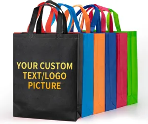 YEEHAW Custom Tote Bags 100pcs,Non-woven Bag with Logo, Custom Reusable Bags with Durable Handle, Ideal for Grocery Shopping, Gifts Wrapping & Travel