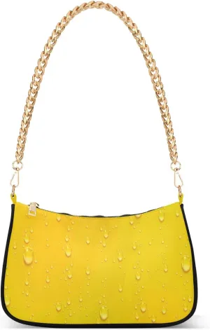 Yellow Droplets Rain Drops Womens Shoulder Bag for Women Girls Hobo Tote Handbag Gold Chain Crossbody Bag with Zipper Clutch Purse Handbags