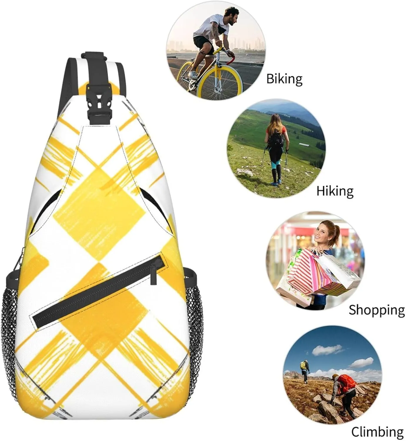Yellow Rhombus Plaid Pattern Backpack Travel Hiking Daypack Chest Bags Crossbody Shoulder Bag
