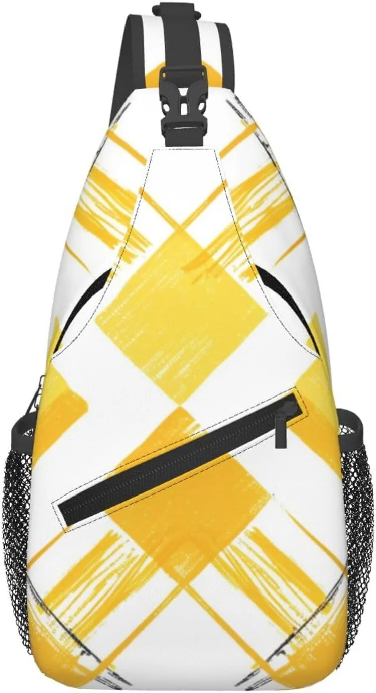 Yellow Rhombus Plaid Pattern Backpack Travel Hiking Daypack Chest Bags Crossbody Shoulder Bag
