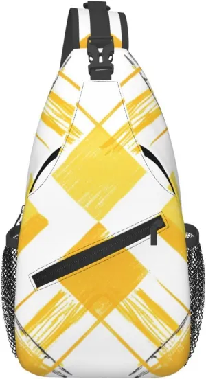 Yellow Rhombus Plaid Pattern Backpack Travel Hiking Daypack Chest Bags Crossbody Shoulder Bag