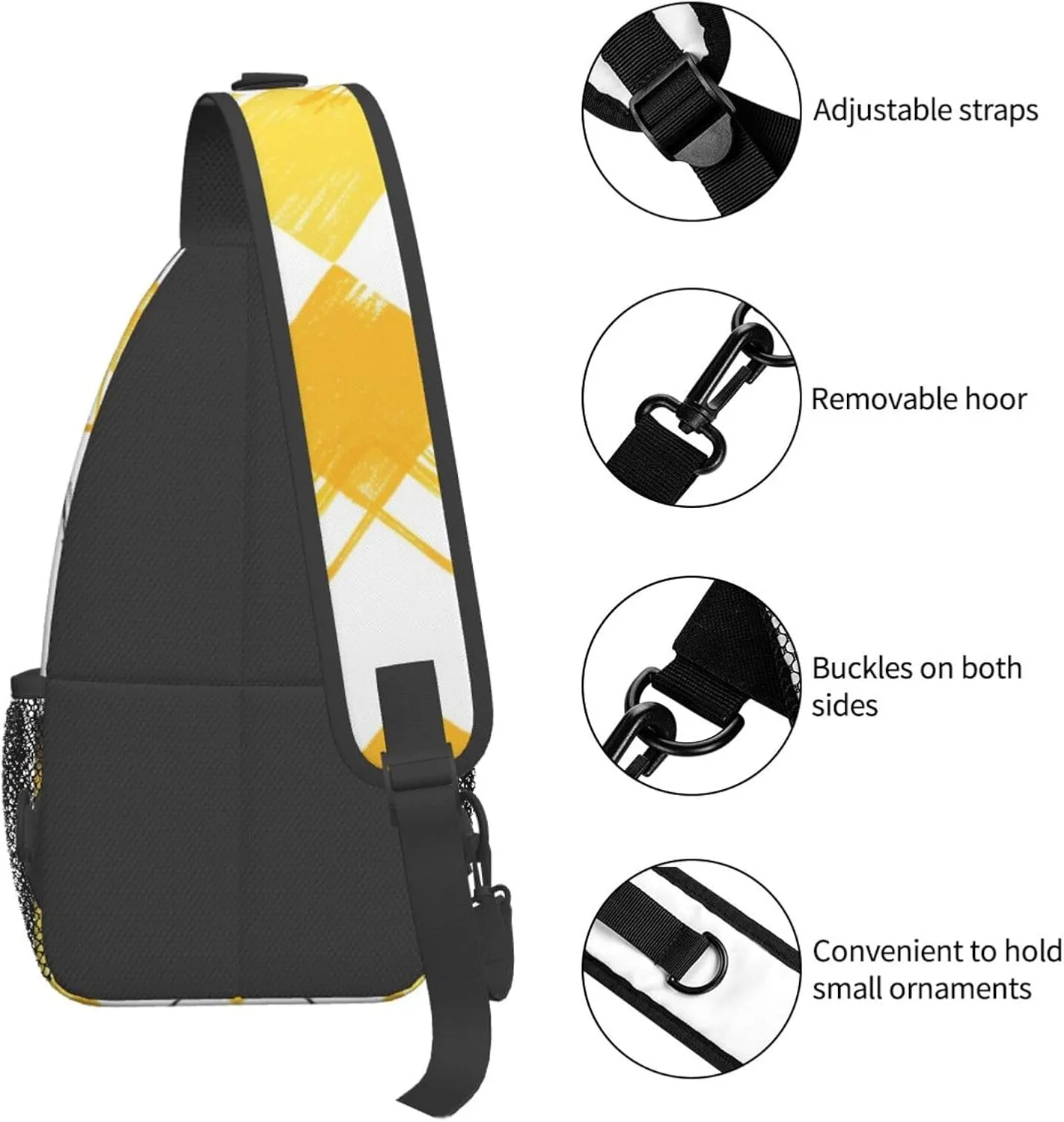 Yellow Rhombus Plaid Pattern Backpack Travel Hiking Daypack Chest Bags Crossbody Shoulder Bag