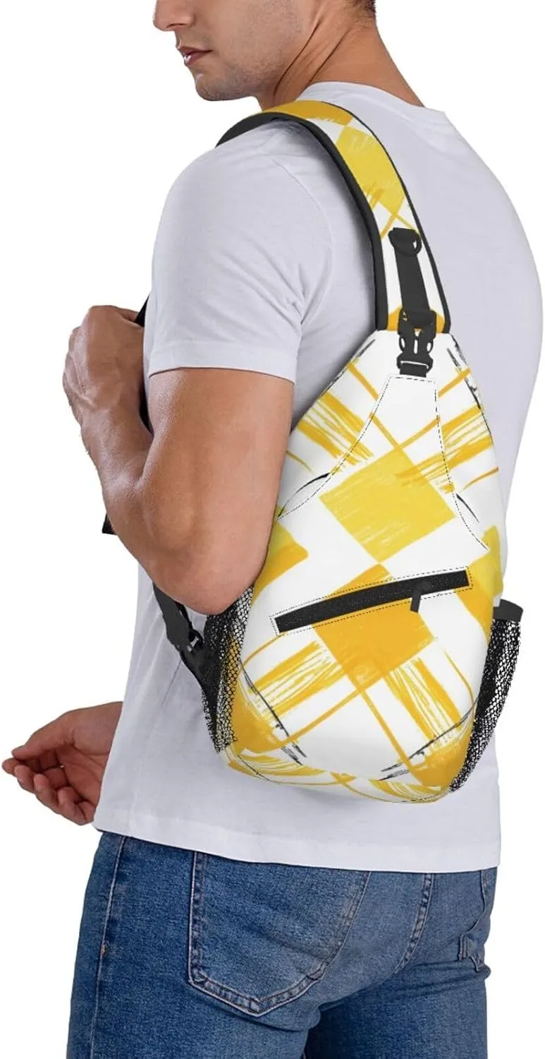 Yellow Rhombus Plaid Pattern Backpack Travel Hiking Daypack Chest Bags Crossbody Shoulder Bag