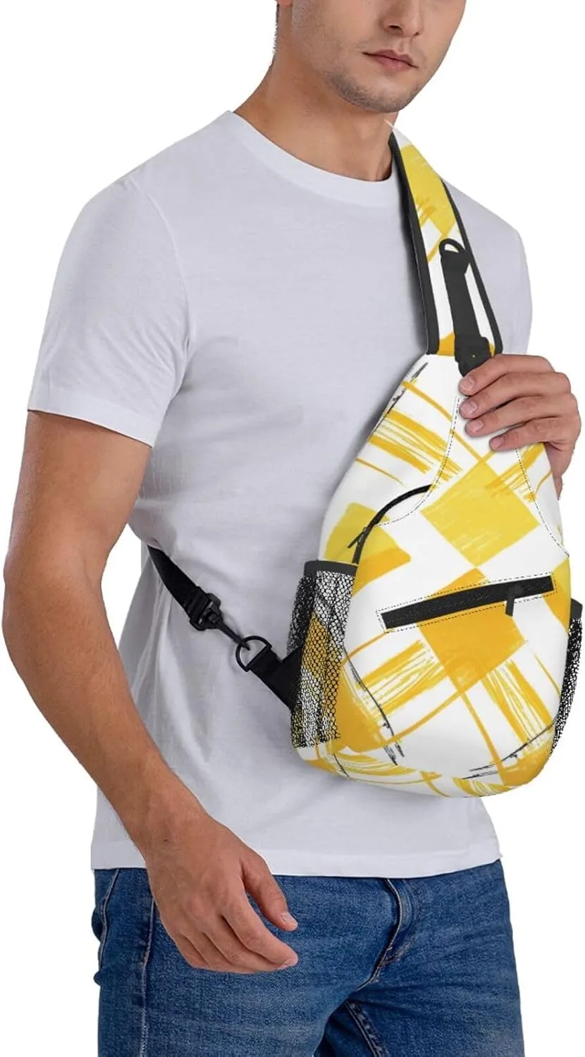 Yellow Rhombus Plaid Pattern Backpack Travel Hiking Daypack Chest Bags Crossbody Shoulder Bag