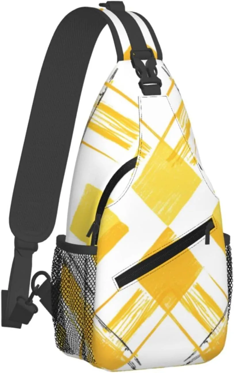 Yellow Rhombus Plaid Pattern Backpack Travel Hiking Daypack Chest Bags Crossbody Shoulder Bag