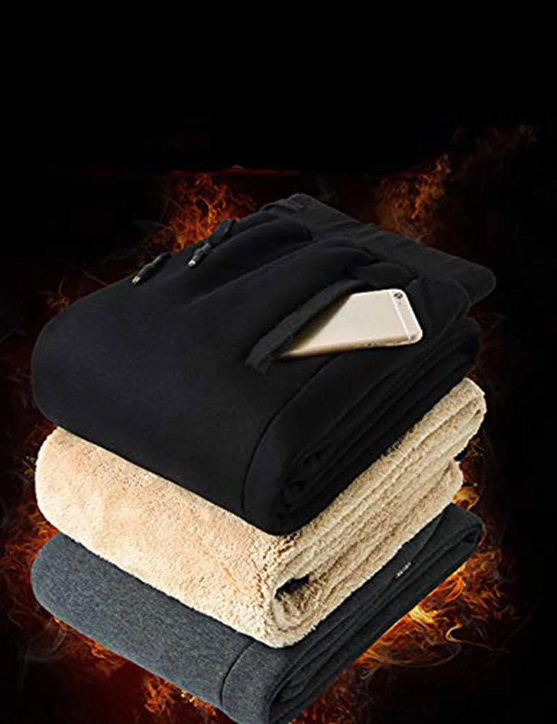 Yeokou Mens Winter Warm Sherpa Lined Active Thermal Jogger Fleece Sweatpants Pant