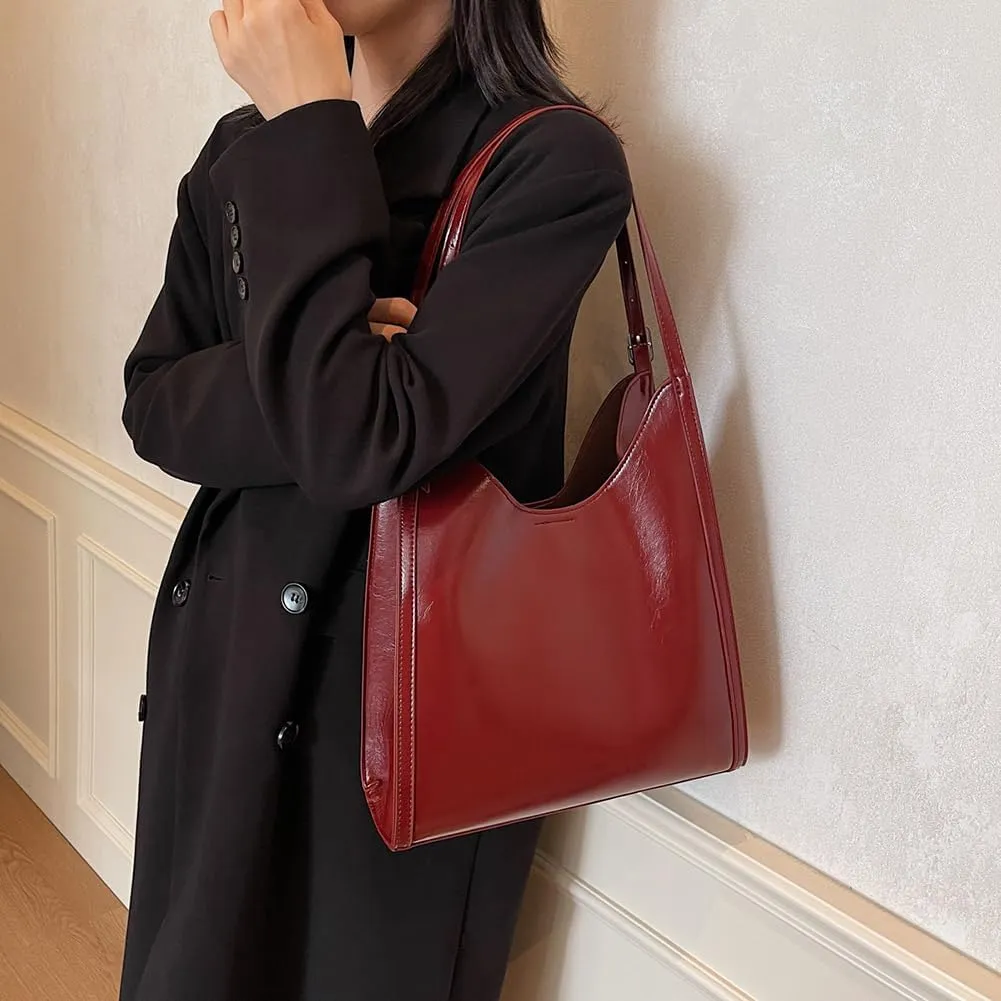 YFGBCX Leather Hobo Bags for Women, Vegan Leather Tote Bag Slouchy Shoulder Bag Bucket Bag Can Stand Upright