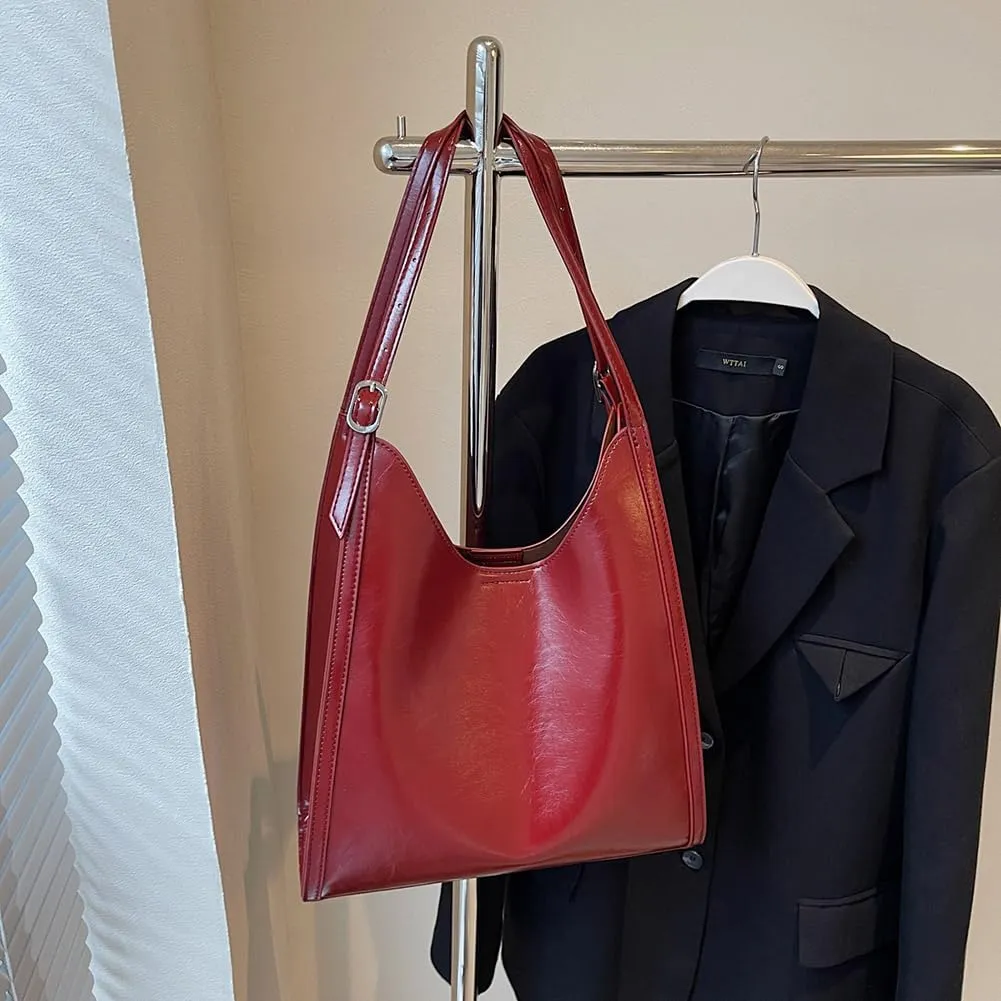 YFGBCX Leather Hobo Bags for Women, Vegan Leather Tote Bag Slouchy Shoulder Bag Bucket Bag Can Stand Upright