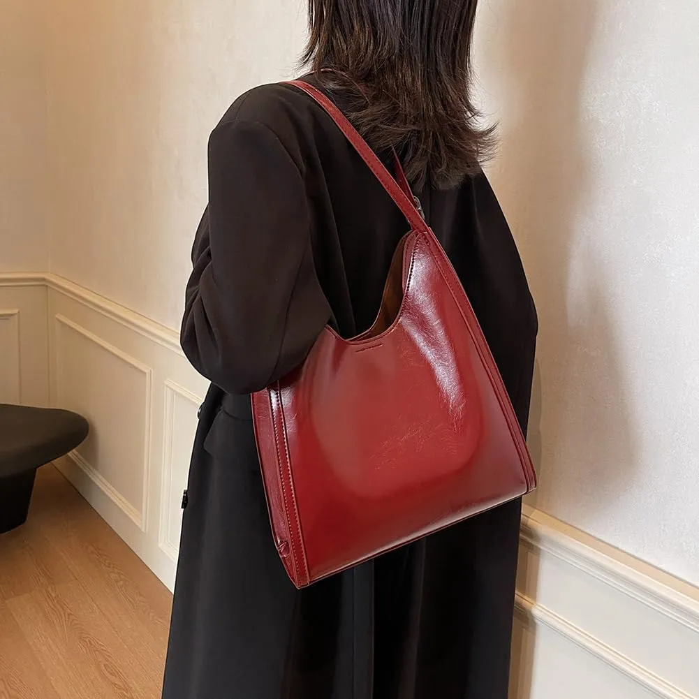 YFGBCX Leather Hobo Bags for Women, Vegan Leather Tote Bag Slouchy Shoulder Bag Bucket Bag Can Stand Upright