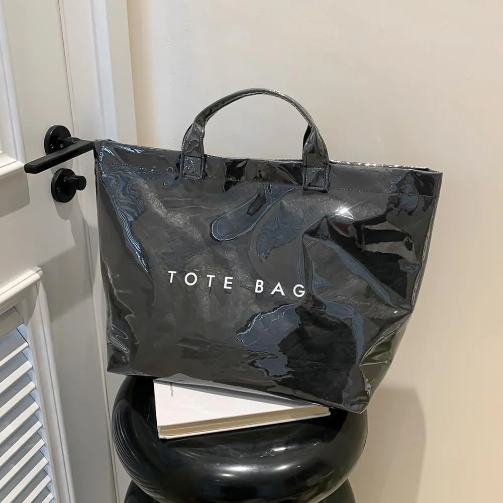 YFGBCX PVC Surface Kraft Paper Tote for Women - Large Solid Color Hobo Bag with Letter Print