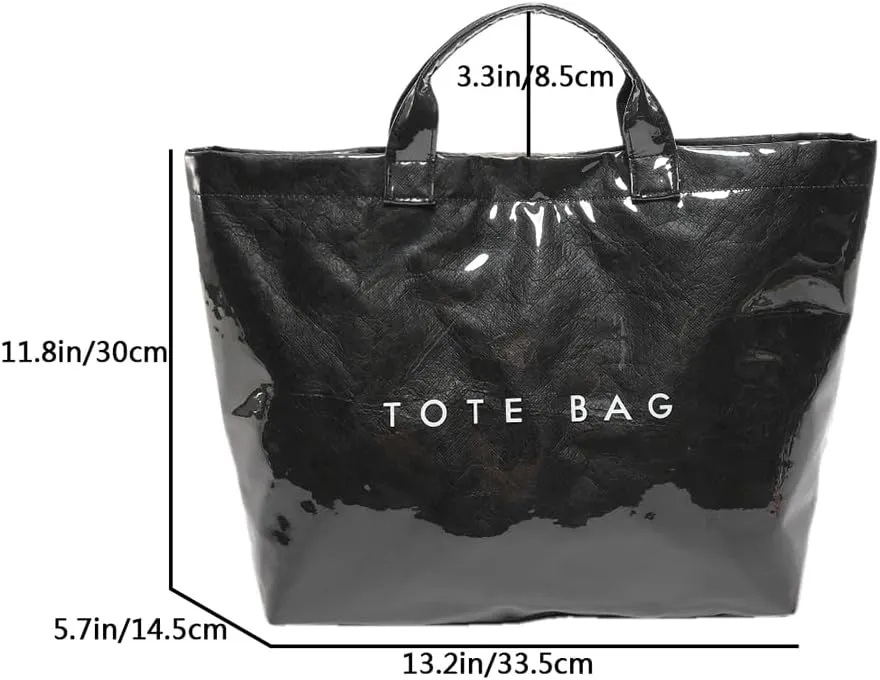 YFGBCX PVC Surface Kraft Paper Tote for Women - Large Solid Color Hobo Bag with Letter Print