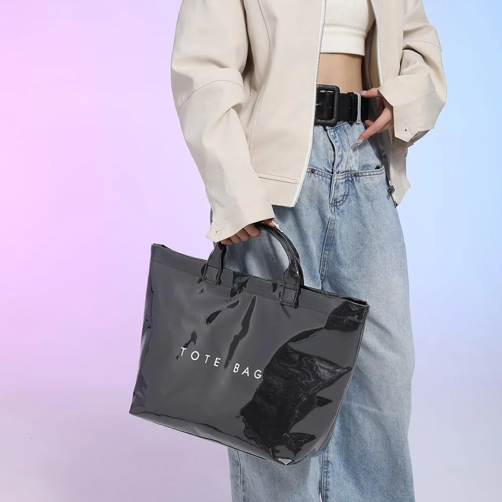 YFGBCX PVC Surface Kraft Paper Tote for Women - Large Solid Color Hobo Bag with Letter Print