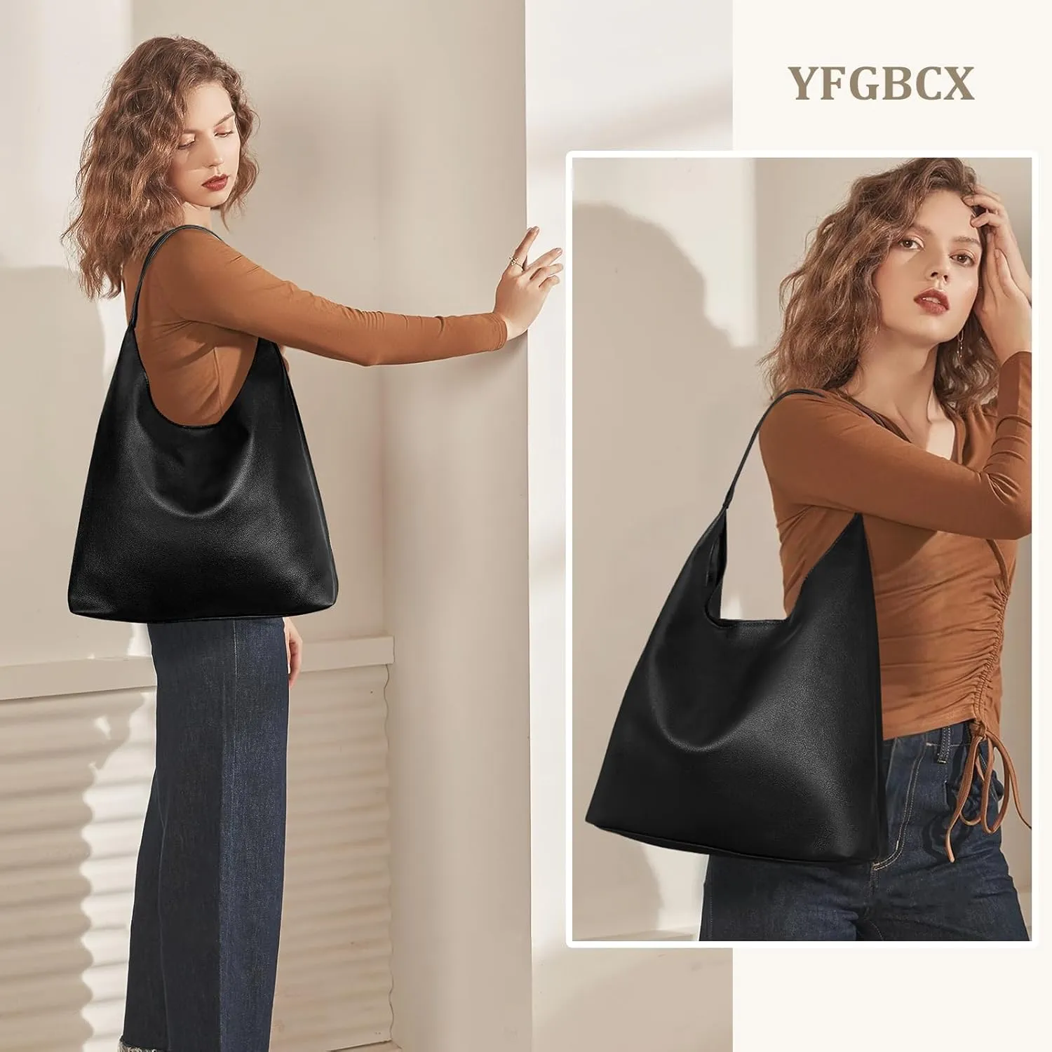 YFGBCX Slouchy Hobo Tote Bags for Women - Faux Leather Work & College Tote Handbags with Small Pouch