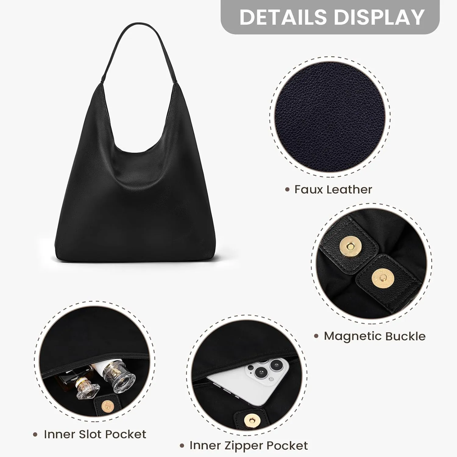 YFGBCX Slouchy Hobo Tote Bags for Women - Faux Leather Work & College Tote Handbags with Small Pouch