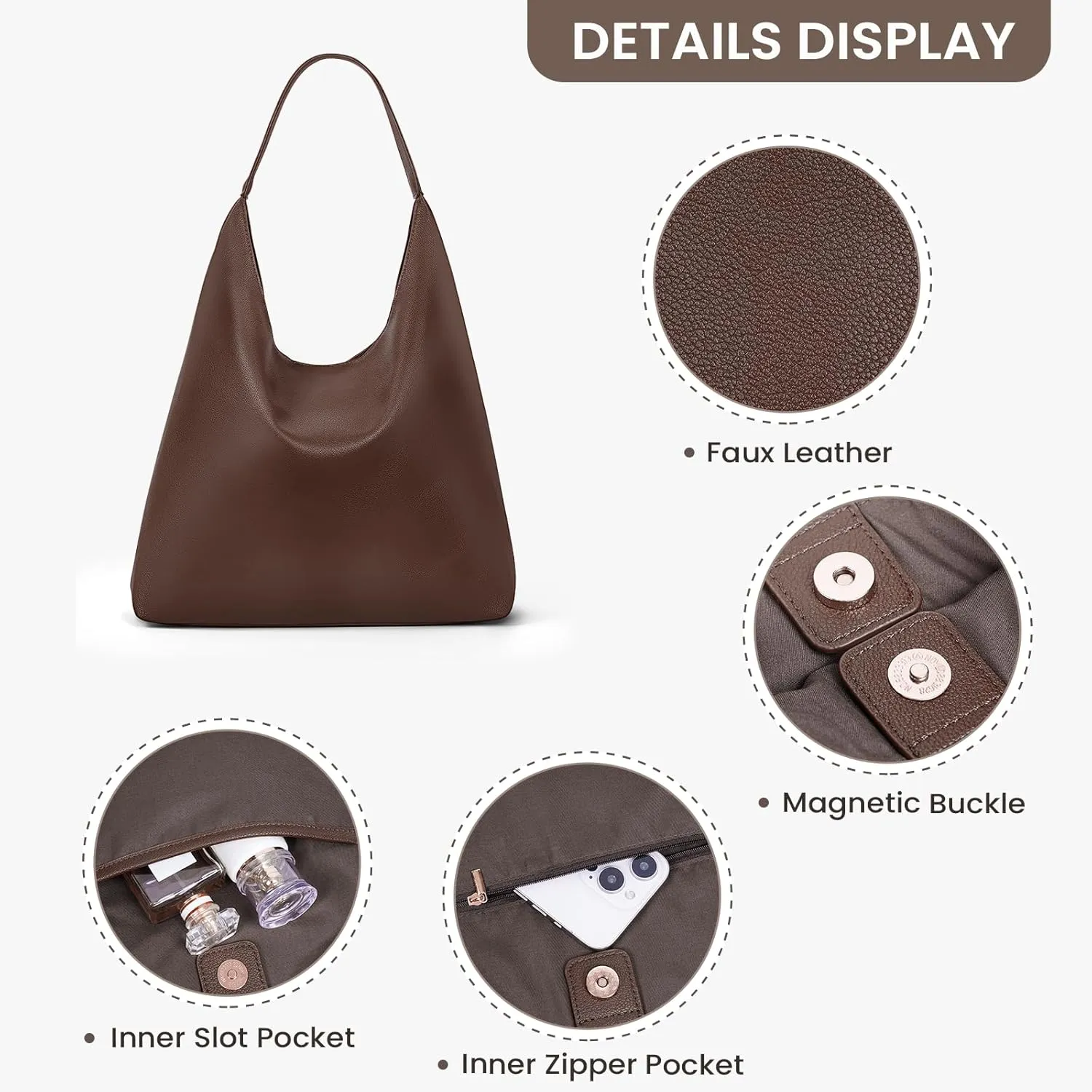 YFGBCX Slouchy Hobo Tote Bags for Women - Faux Leather Work & College Tote Handbags with Small Pouch