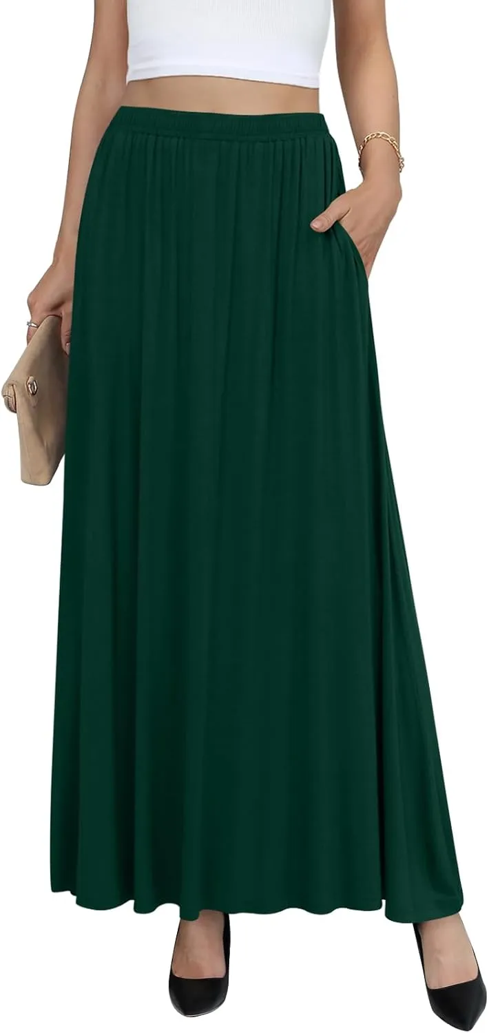 Yincro Womens Maxi Skirt Casual Flowy Elastic High Waist Long Skirts with Pockets