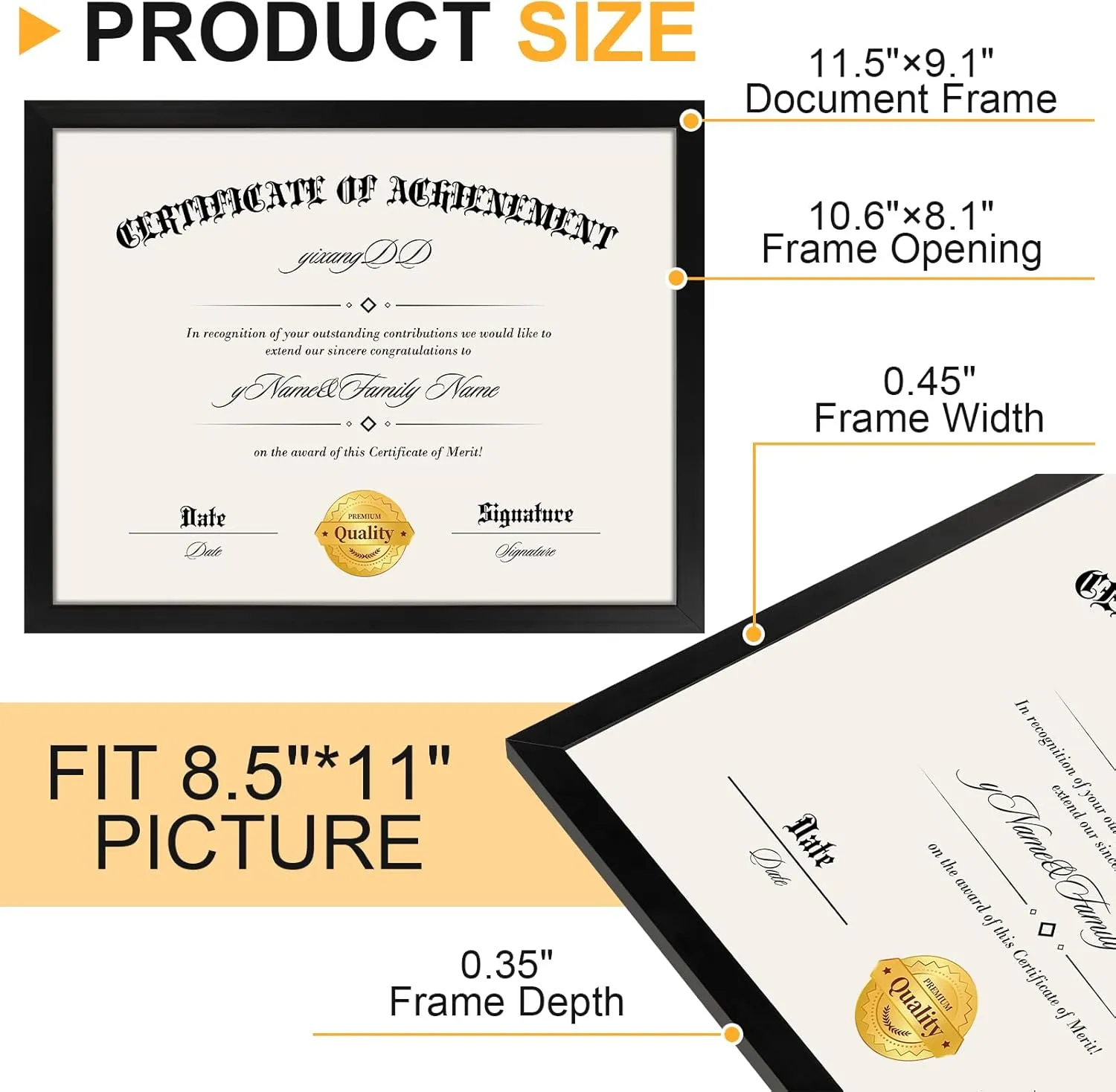 YixangDD 10 PACK Certificate Frames 8.5 x 11,Black Diploma Frame Document Frame with Clear Plexiglass,Picture Frames for Tabletop and Wall Display