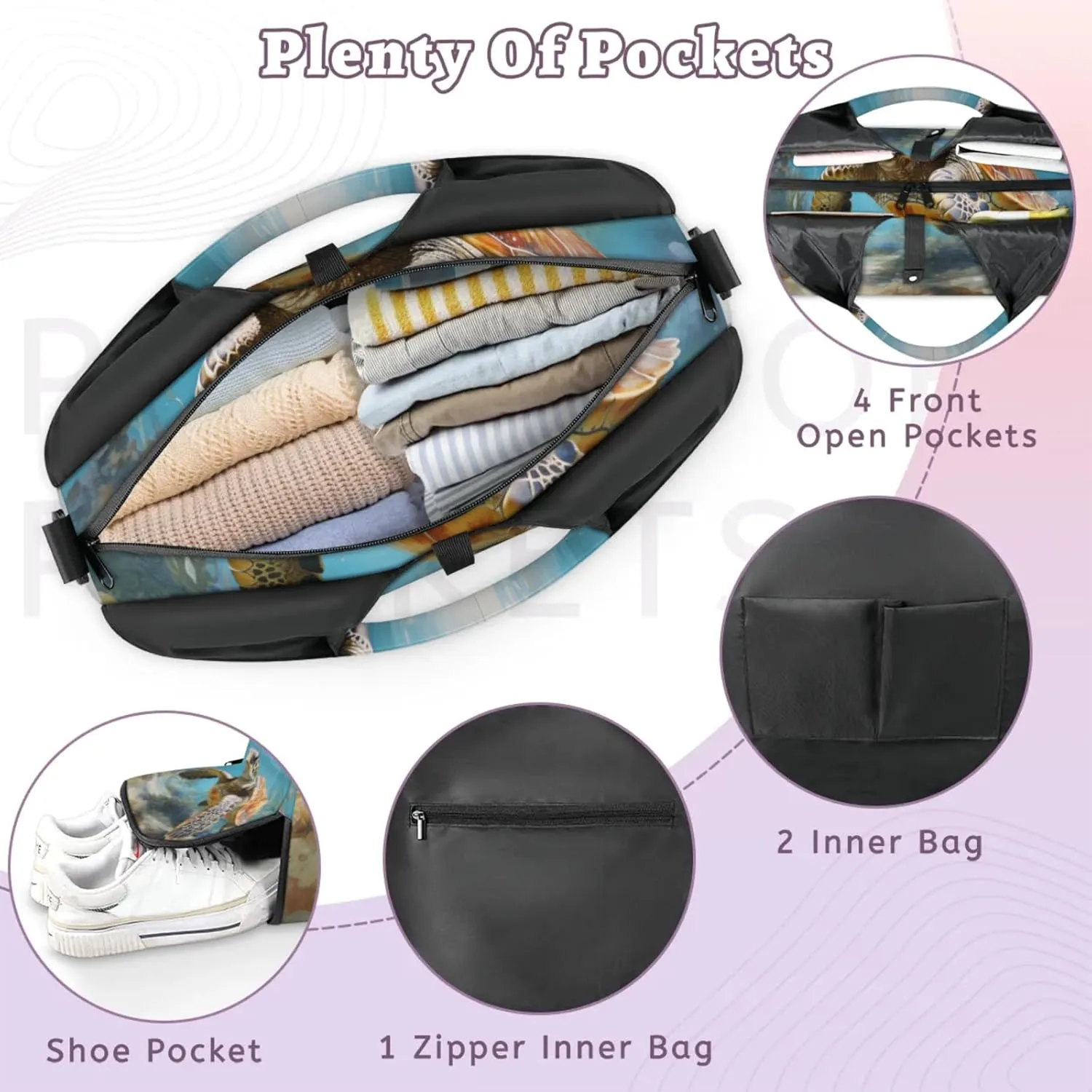 Yoga Tote Bag for Women Leisurely Turtle Beach Bag with Shoe Storage & Yoga Mat Strap Waterproof Weekender Duffle Bag for Travel Fitness Weekend Trips