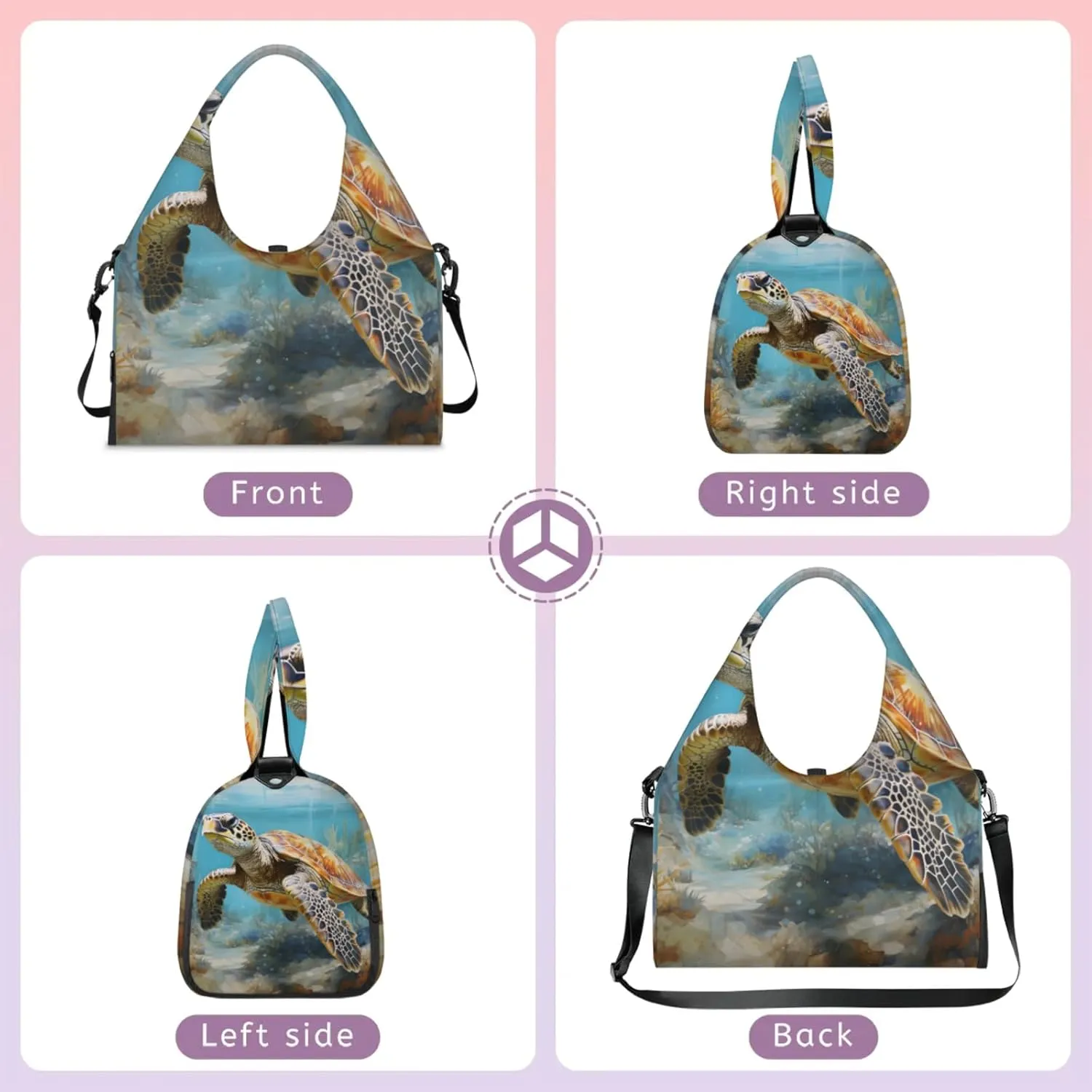 Yoga Tote Bag for Women Leisurely Turtle Beach Bag with Shoe Storage & Yoga Mat Strap Waterproof Weekender Duffle Bag for Travel Fitness Weekend Trips