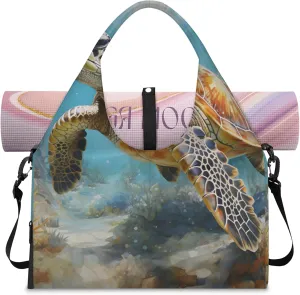 Yoga Tote Bag for Women Leisurely Turtle Beach Bag with Shoe Storage & Yoga Mat Strap Waterproof Weekender Duffle Bag for Travel Fitness Weekend Trips