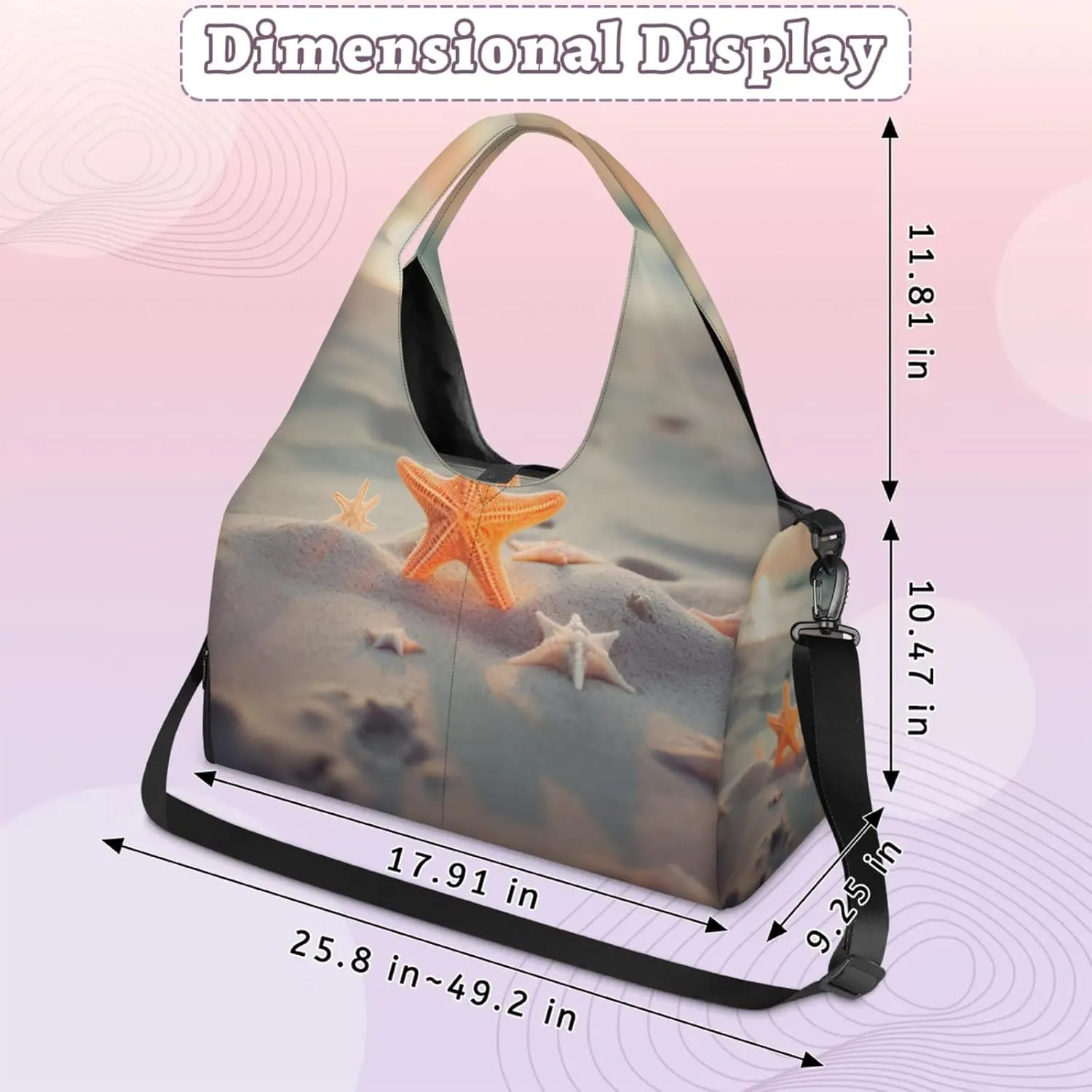 Yoga Tote Bag for Women Sandy Beach Starfish Beach Bag with Shoe Storage & Yoga Mat Strap Waterproof Weekender Duffle Bag for Travel Fitness Weekend Trips