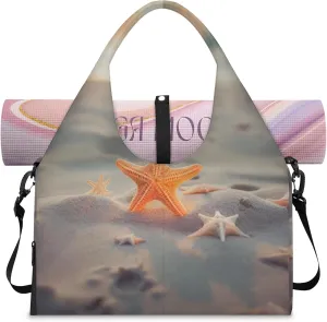 Yoga Tote Bag for Women Sandy Beach Starfish Beach Bag with Shoe Storage & Yoga Mat Strap Waterproof Weekender Duffle Bag for Travel Fitness Weekend Trips