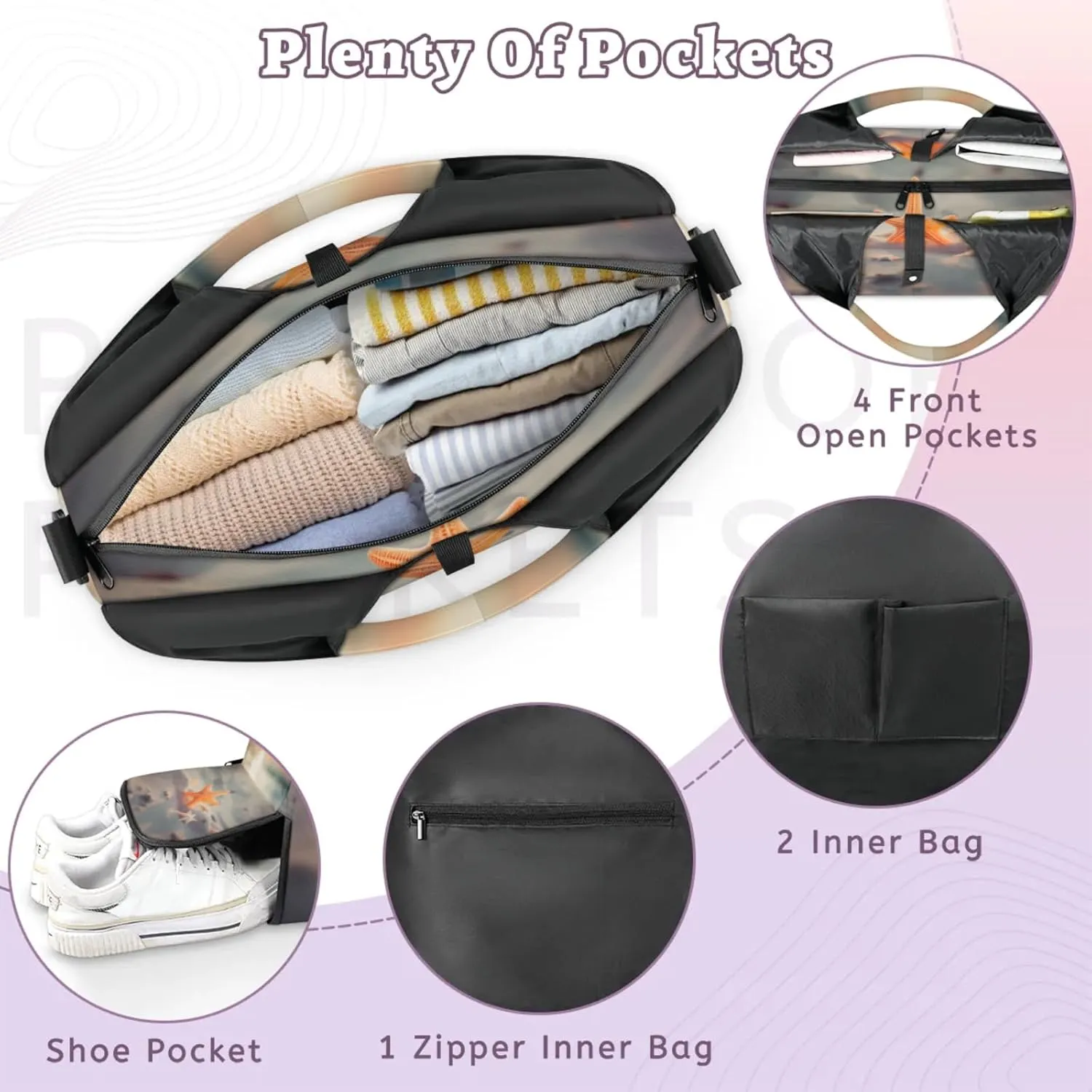 Yoga Tote Bag for Women Sandy Beach Starfish Beach Bag with Shoe Storage & Yoga Mat Strap Waterproof Weekender Duffle Bag for Travel Fitness Weekend Trips