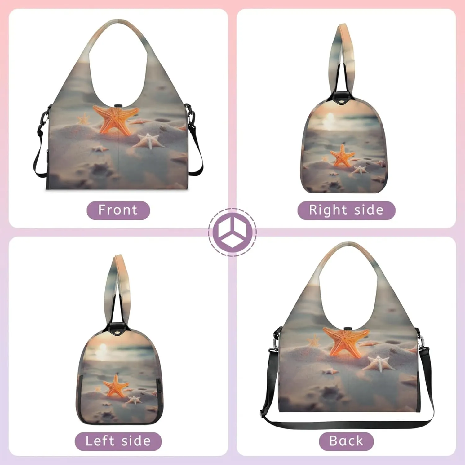 Yoga Tote Bag for Women Sandy Beach Starfish Beach Bag with Shoe Storage & Yoga Mat Strap Waterproof Weekender Duffle Bag for Travel Fitness Weekend Trips