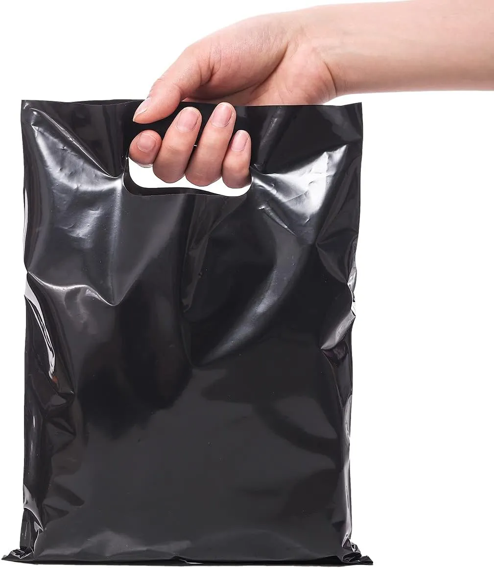 ysmile Black Plastic Shopping Bag for Samll Business, Plastic Merchandise Bag with Handle Poly Die Cut Bag 7.8"x11.8" Boutique