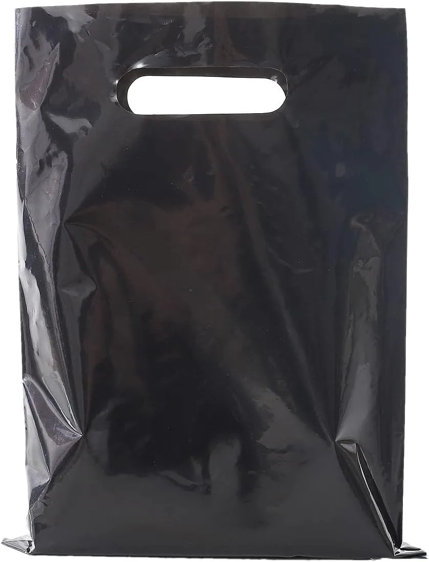 ysmile Black Plastic Shopping Bag for Samll Business, Plastic Merchandise Bag with Handle Poly Die Cut Bag 7.8"x11.8" Boutique