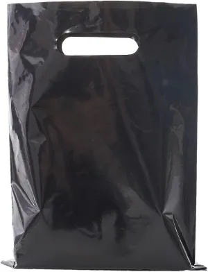 ysmile Small Black Plastic Shopping Bag for Small Business Plastic Merchandise Bag with Handle Poly Die Cut for Retail 100 ct 5.9"x7.8" 2.5 Mil