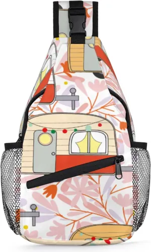 Yzrwebo Camp Recreational Vehicle Sling Bag for Women Men Motor Home Crossbody Sling Backpack Casual Shoulder Bag Water Resistant Chest Bag Daypack for Travel Hiking Outdoors