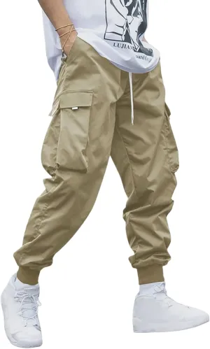ZAFUL Men's Streetwear Cargo Pants with Flap Pockets & Drawstring Elastic Waist - Casual & Techwear Joggers
