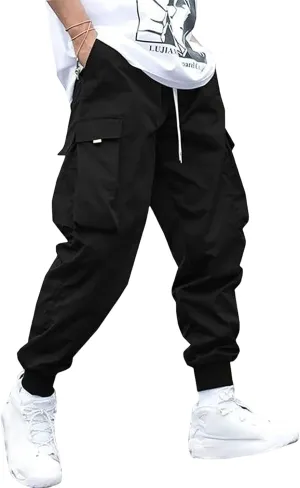 ZAFUL Men's Streetwear Cargo Pants with Flap Pockets & Drawstring Elastic Waist - Casual & Techwear Joggers