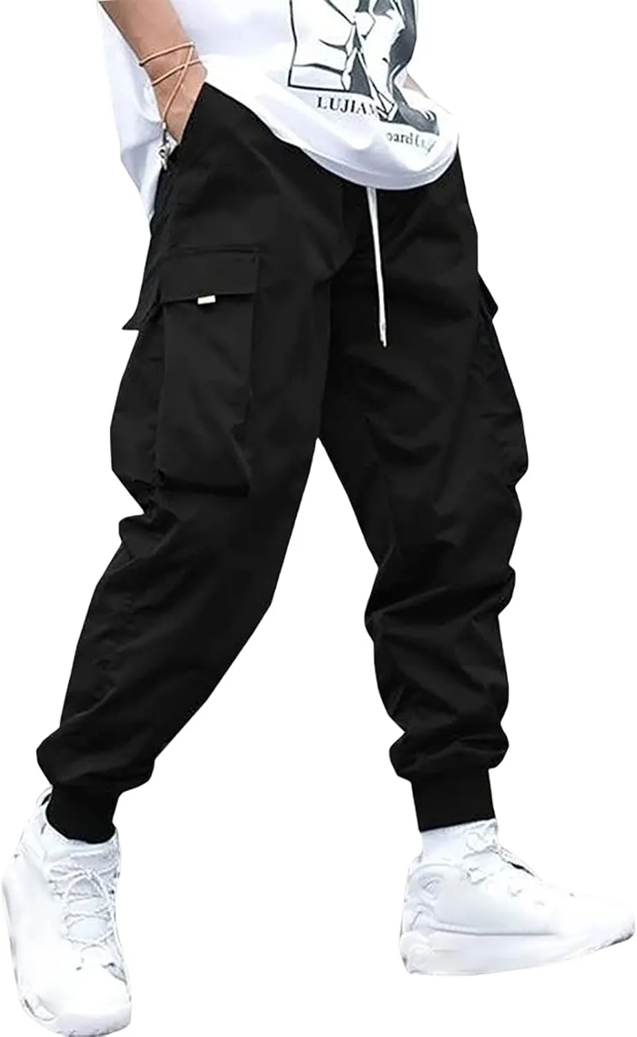 ZAFUL Men's Streetwear Cargo Pants with Flap Pockets & Drawstring Elastic Waist - Casual & Techwear Joggers