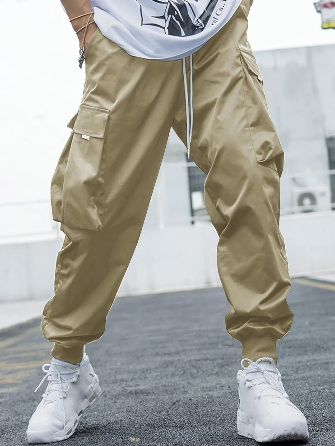 ZAFUL Men's Streetwear Cargo Pants with Flap Pockets & Drawstring Elastic Waist - Casual & Techwear Joggers