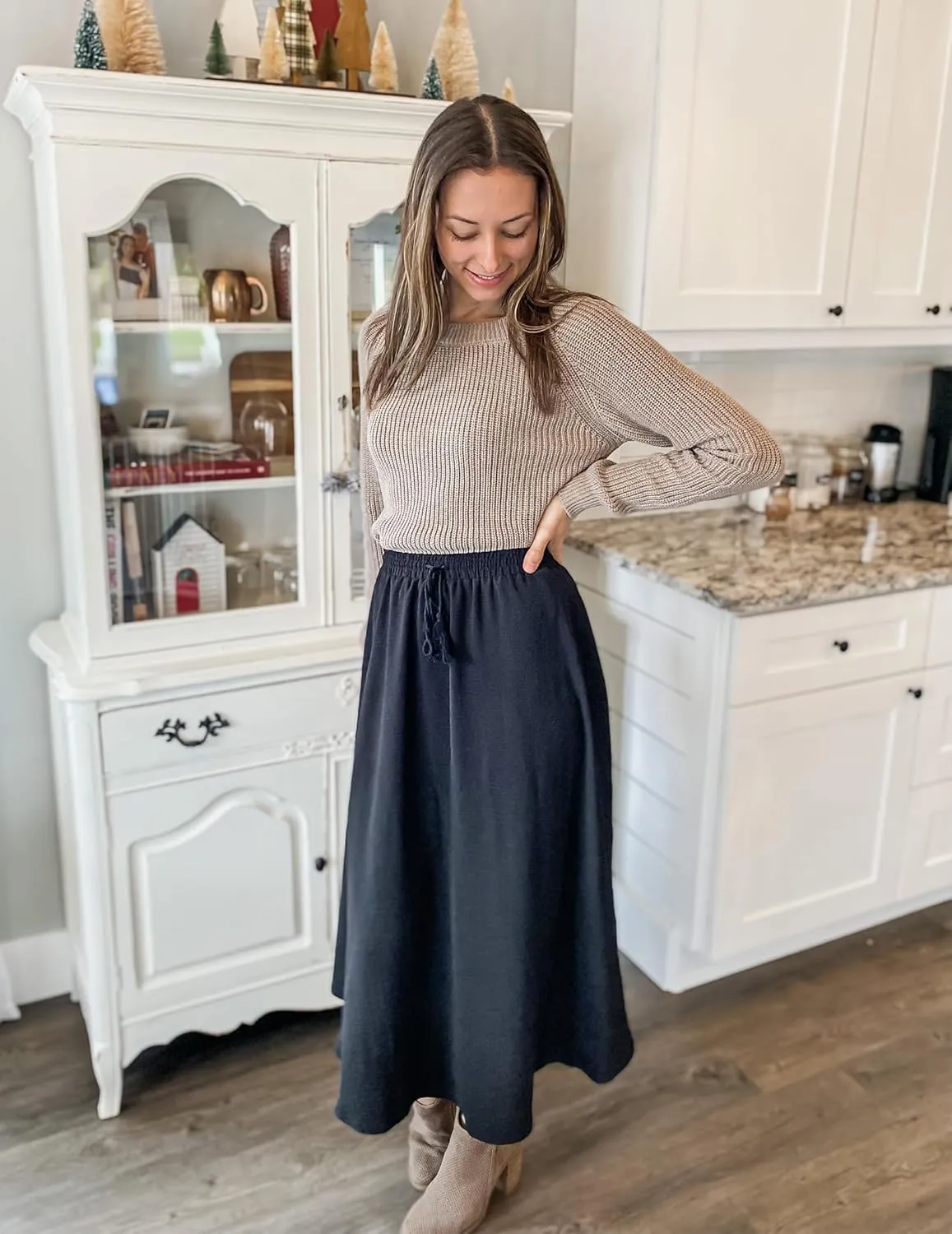 Zeagoo Womens Flowy Pleated Skirts A Line Elastic High Waisted Midi Skirt Boho Casual Long Skirts Brown Leaf Print XXL