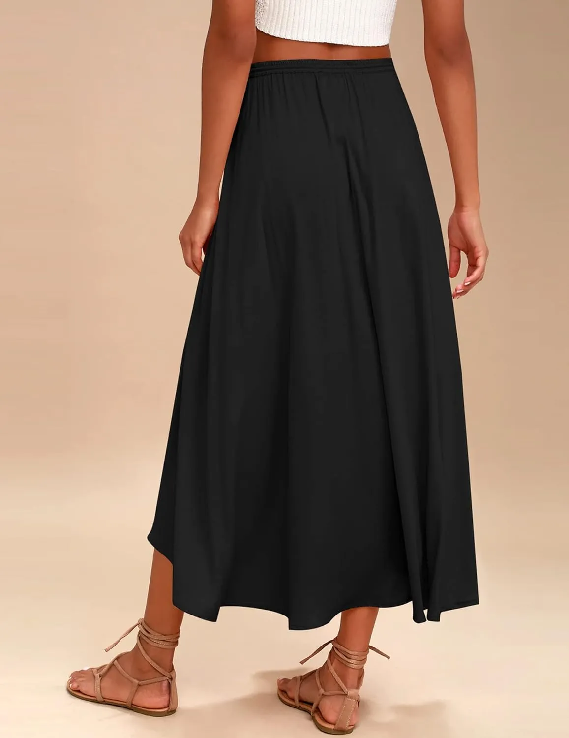 Zeagoo Womens Flowy Pleated Skirts A Line Elastic High Waisted Midi Skirt Boho Casual Long Skirts Brown Leaf Print XXL