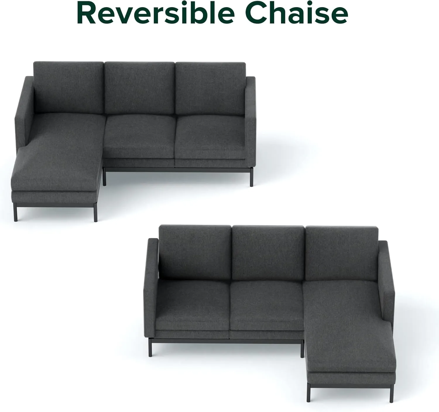 ZINUS Logan Reversible Sectional Chaise, L-Shaped Sofa, Green Tea Infused Foam Cushions, Tool-Free, Easy Assembly, Dark Grey