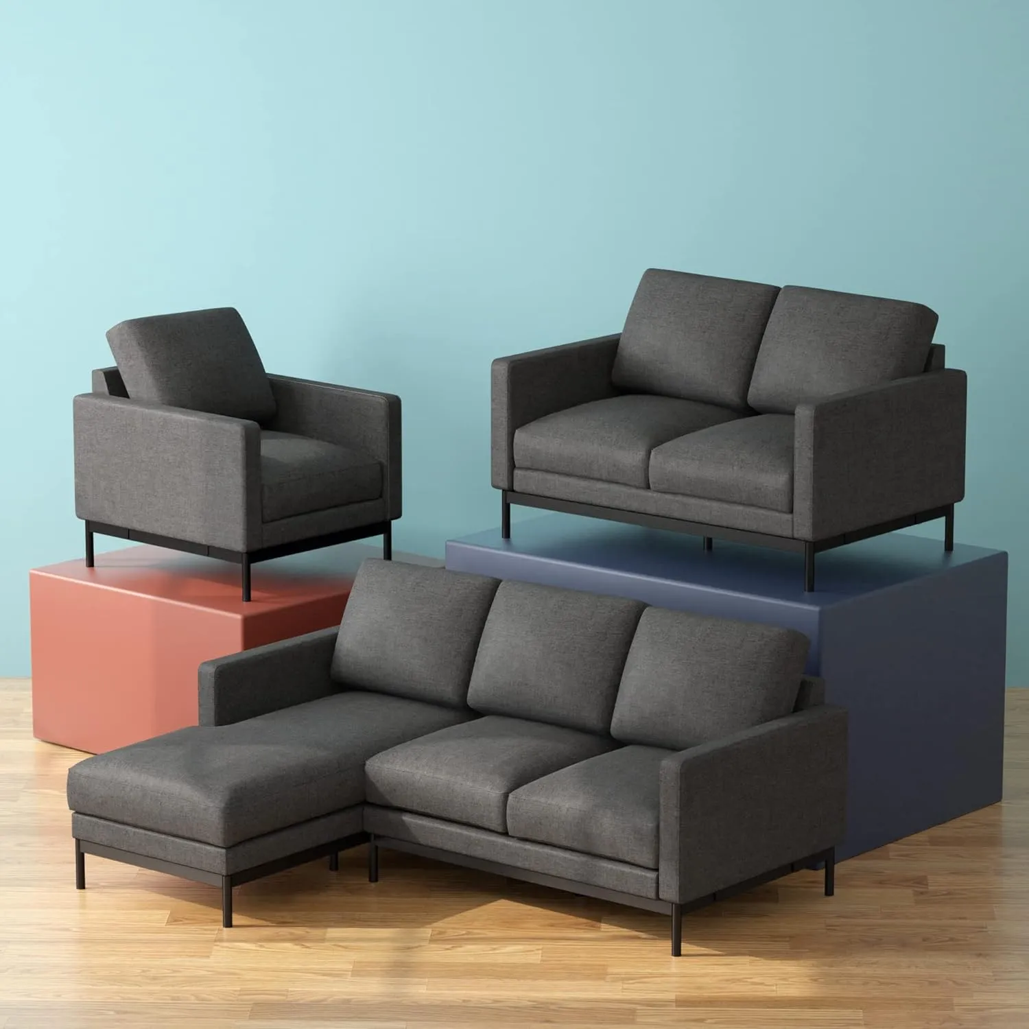 ZINUS Logan Reversible Sectional Chaise, L-Shaped Sofa, Green Tea Infused Foam Cushions, Tool-Free, Easy Assembly, Dark Grey