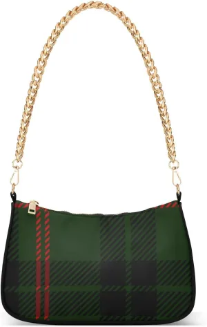 Zip Handbags for Women Black Green Tartan Plaid Chain Shoulder Bag Womens Tote Chain Bag