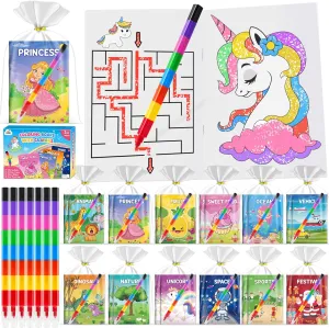 ZMLM 24 Coloring Books for Kids Party Favors Bulk with 24 Stacking Crayons, Mini Coloring Books for Ages 4-8 Goodie Bags Stuffers Toddlers Birthday Gifts Classroom Prizes Art Crafts (Classic)