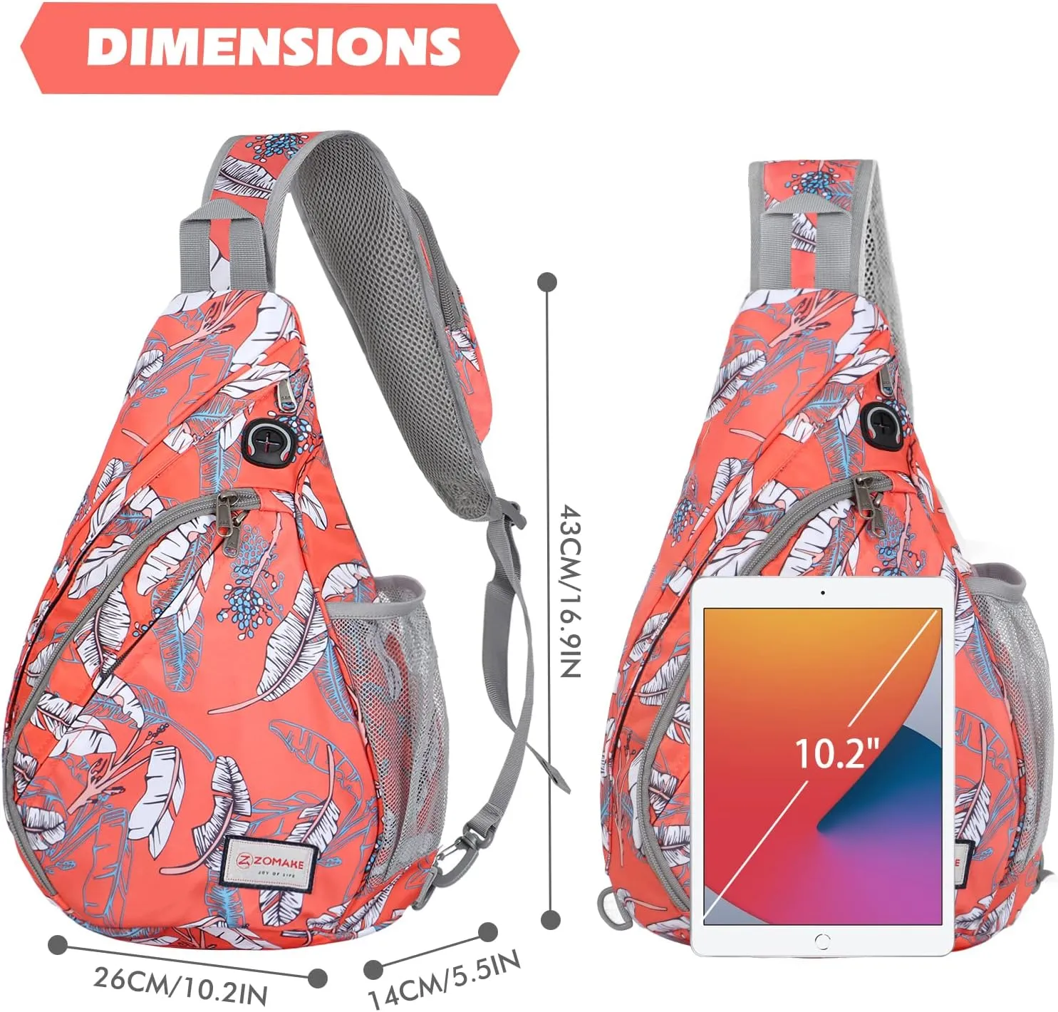 ZOMAKE Sling Bag for Women Men, Small Crossbody Sling Backpack, Mini Water Resistant Shoulder Bag