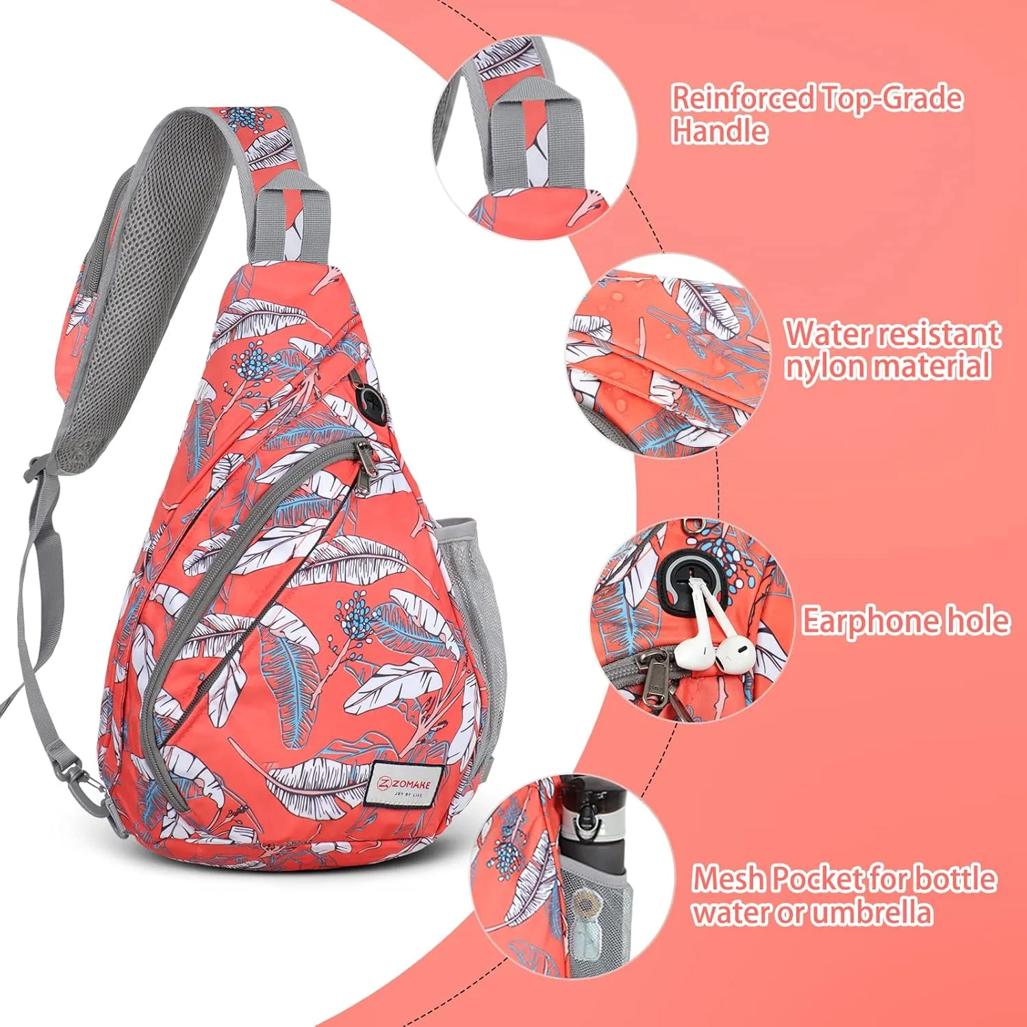 ZOMAKE Sling Bag for Women Men, Small Crossbody Sling Backpack, Mini Water Resistant Shoulder Bag