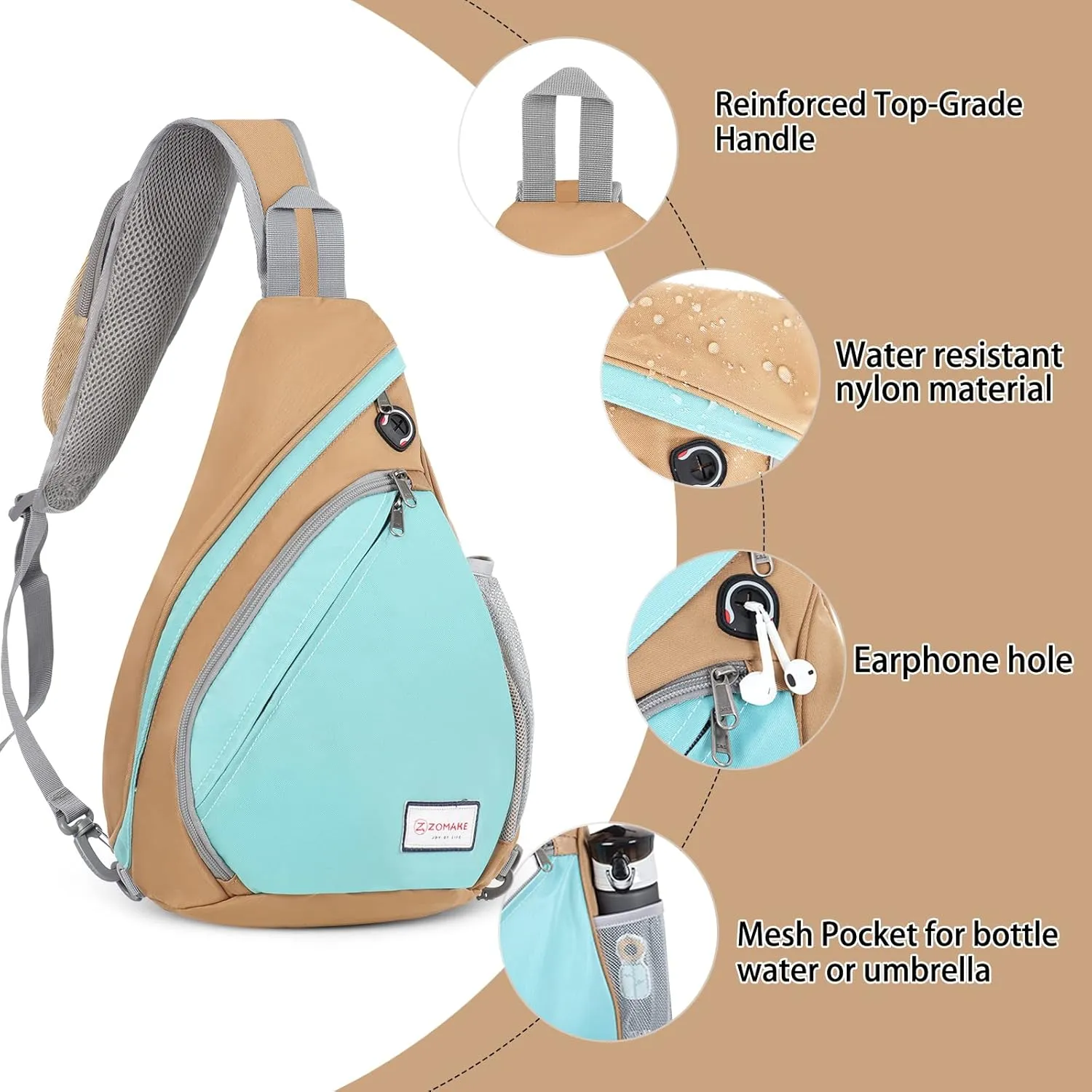 ZOMAKE Sling Bag for Women Men, Small Crossbody Sling Backpack, Mini Water Resistant Shoulder Bag